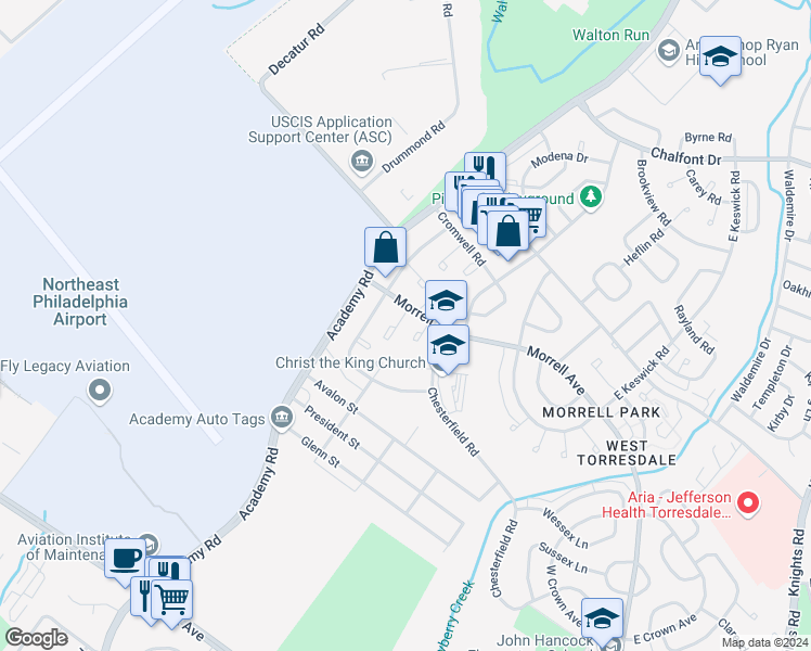 map of restaurants, bars, coffee shops, grocery stores, and more near 10023 Westbourne Place in Philadelphia