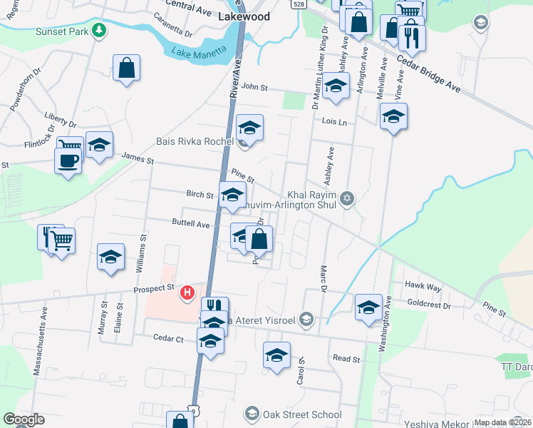map of restaurants, bars, coffee shops, grocery stores, and more near 76 Ponderosa Drive in Lakewood
