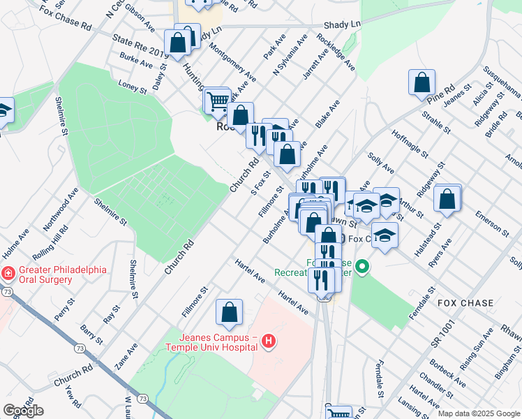 map of restaurants, bars, coffee shops, grocery stores, and more near 7936 Fillmore Street in Rockledge