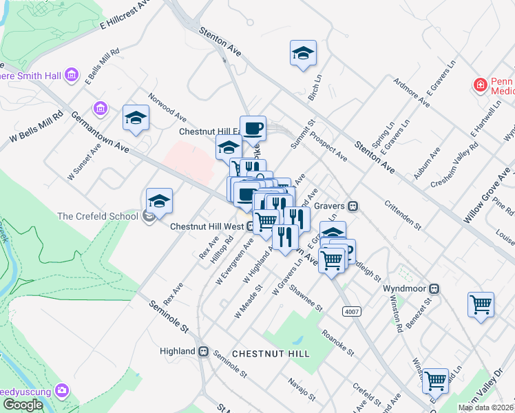map of restaurants, bars, coffee shops, grocery stores, and more near in Philadelphia