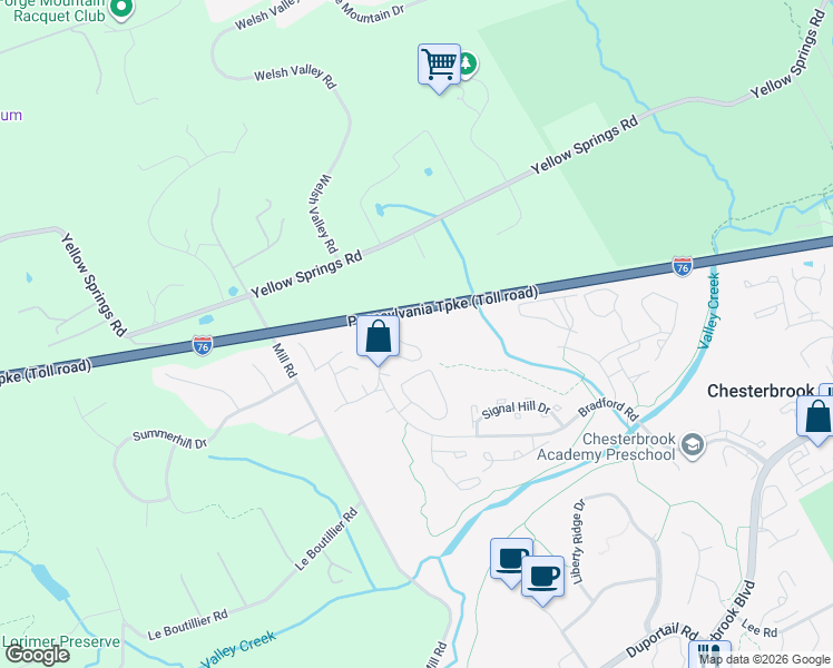 map of restaurants, bars, coffee shops, grocery stores, and more near 41 Main Street in Chesterbrook