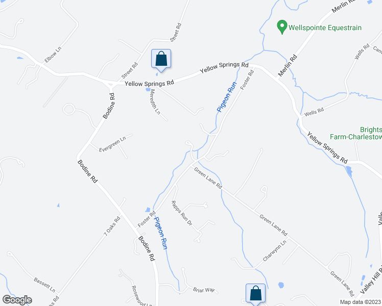 map of restaurants, bars, coffee shops, grocery stores, and more near 201 Willow Creek Lane in Malvern