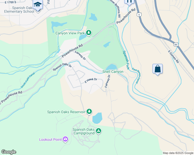 map of restaurants, bars, coffee shops, grocery stores, and more near 3293 East Hawk Drive in Spanish Fork