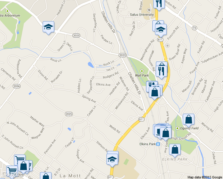 map of restaurants, bars, coffee shops, grocery stores, and more near 7926 Heather Rd in Elkins Park