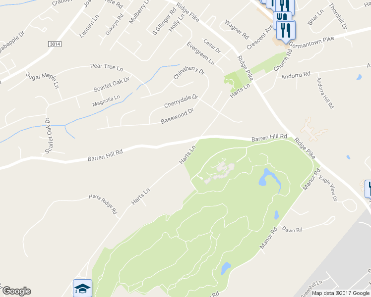 map of restaurants, bars, coffee shops, grocery stores, and more near 2187 Harts Lane in Conshohocken