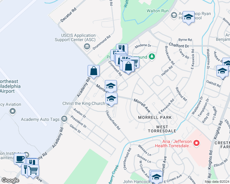 map of restaurants, bars, coffee shops, grocery stores, and more near 3254 Morrell Avenue in Philadelphia