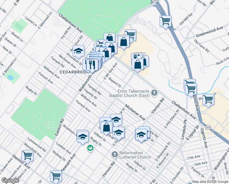map of restaurants, bars, coffee shops, grocery stores, and more near 8222 Michener Avenue in Philadelphia