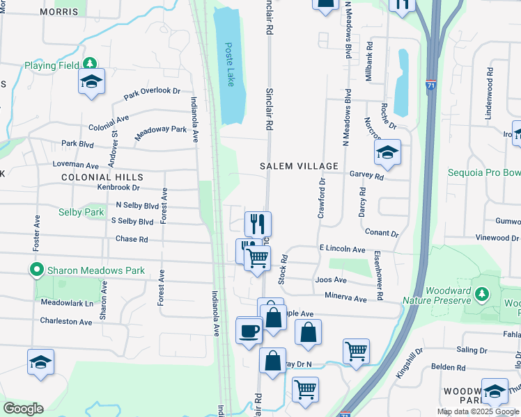 map of restaurants, bars, coffee shops, grocery stores, and more near 5480 Worthington Forest Place East in Columbus