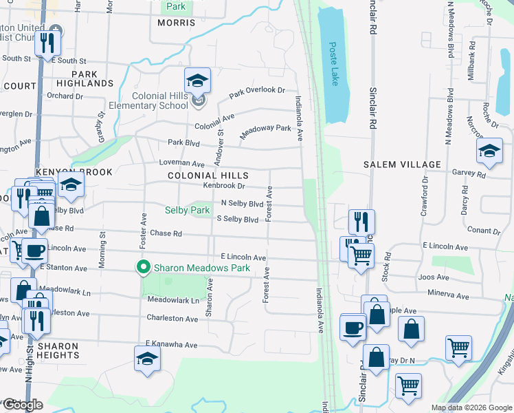 map of restaurants, bars, coffee shops, grocery stores, and more near 492 South Selby Boulevard in Worthington