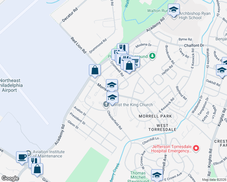 map of restaurants, bars, coffee shops, grocery stores, and more near 3254 Morrell Avenue in Philadelphia