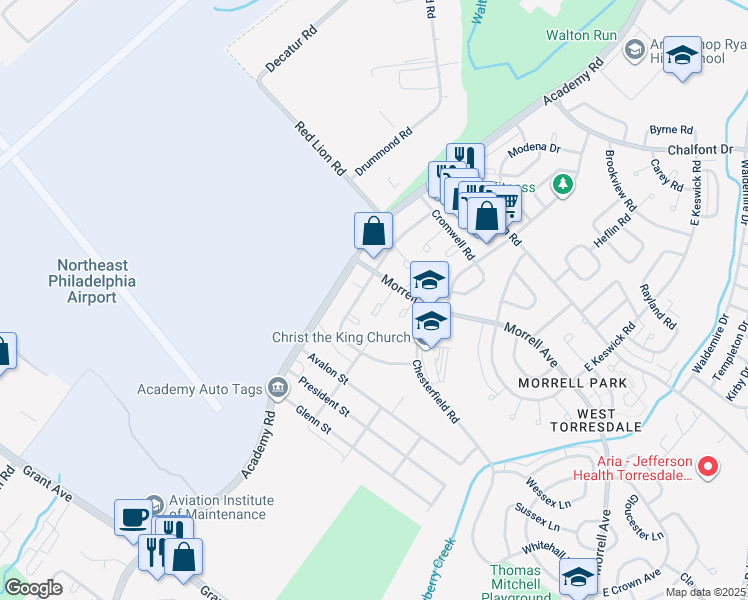 map of restaurants, bars, coffee shops, grocery stores, and more near 10026 Westbourne Place in Philadelphia
