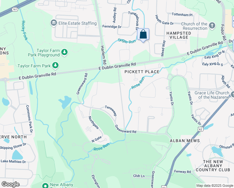 map of restaurants, bars, coffee shops, grocery stores, and more near 5171 Harlem Road in New Albany
