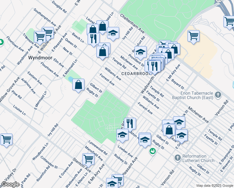 map of restaurants, bars, coffee shops, grocery stores, and more near 8519 Thouron Avenue in Philadelphia
