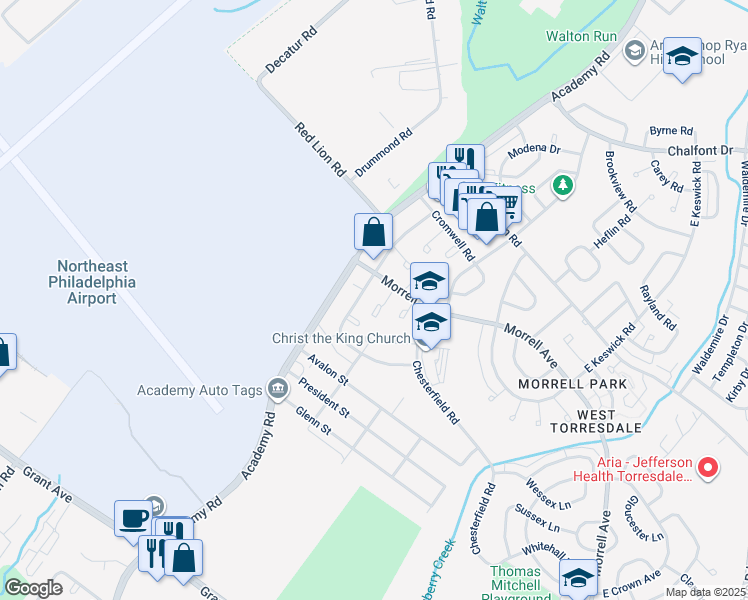 map of restaurants, bars, coffee shops, grocery stores, and more near 10028 Westbourne Place in Philadelphia