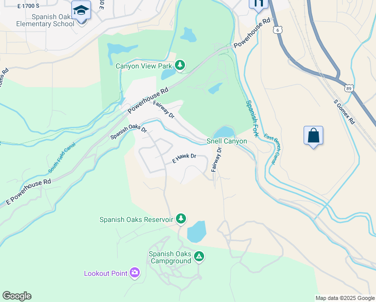 map of restaurants, bars, coffee shops, grocery stores, and more near 3243 East Hawk Drive in Spanish Fork