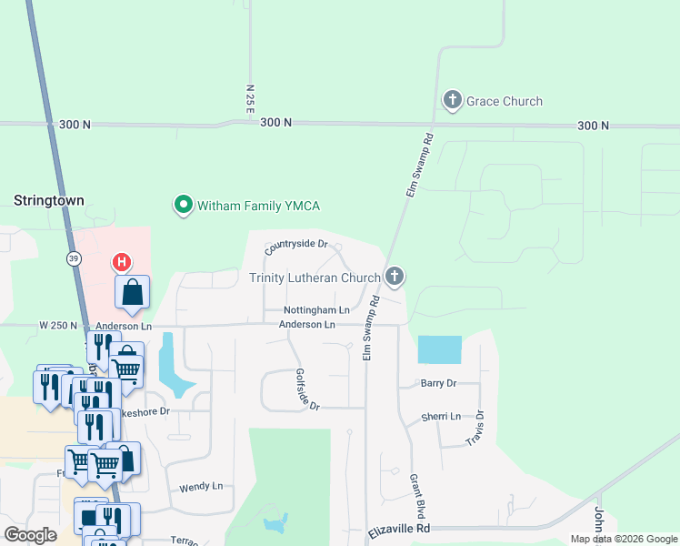 map of restaurants, bars, coffee shops, grocery stores, and more near 2522 Windsor Court in Lebanon