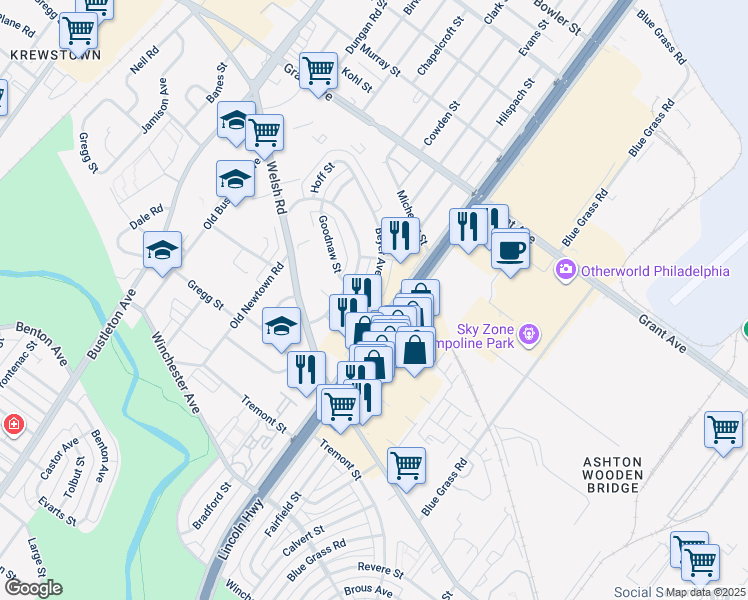 map of restaurants, bars, coffee shops, grocery stores, and more near in Philadelphia