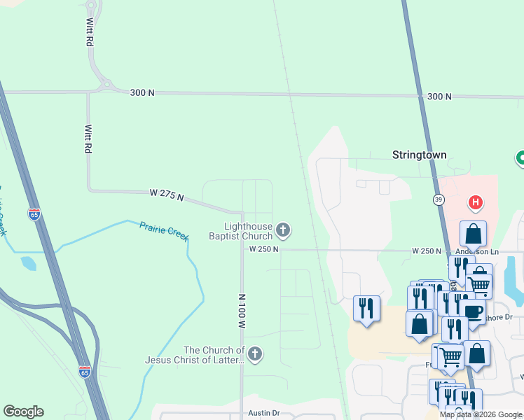 map of restaurants, bars, coffee shops, grocery stores, and more near 950 West 250 North in Lebanon