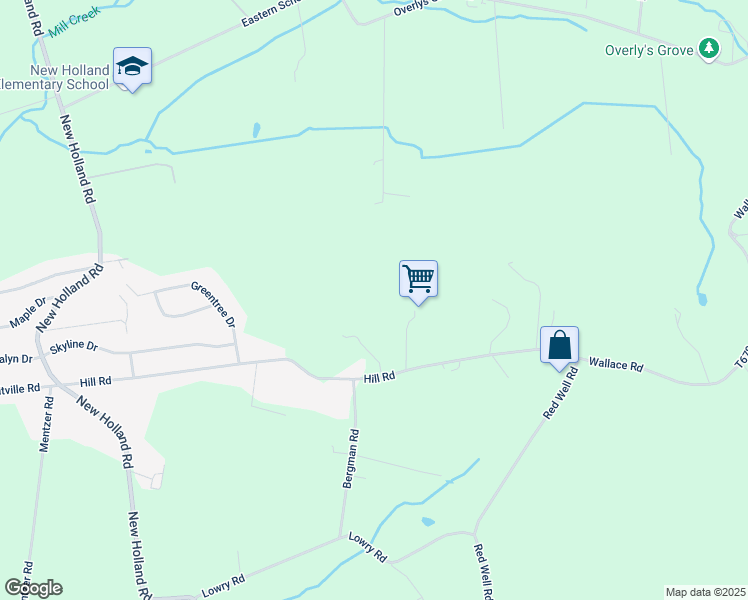 map of restaurants, bars, coffee shops, grocery stores, and more near 241 Hill Road in New Holland