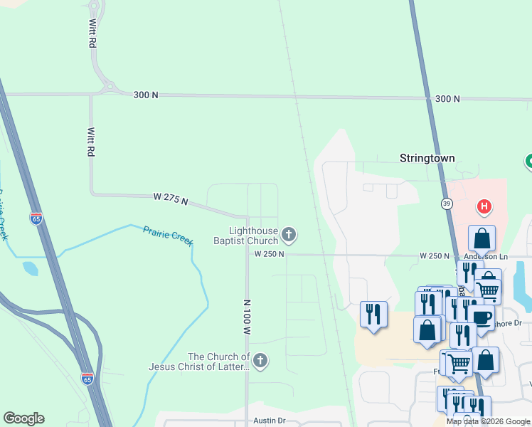 map of restaurants, bars, coffee shops, grocery stores, and more near 950 West 250 North in Lebanon