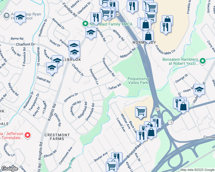 map of restaurants, bars, coffee shops, grocery stores, and more near 4407 Crossland Road in Philadelphia