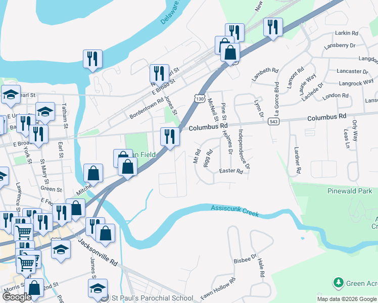 map of restaurants, bars, coffee shops, grocery stores, and more near 910 Allison Road in Burlington