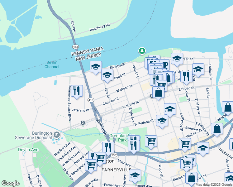 map of restaurants, bars, coffee shops, grocery stores, and more near 249 Conover Street in Burlington