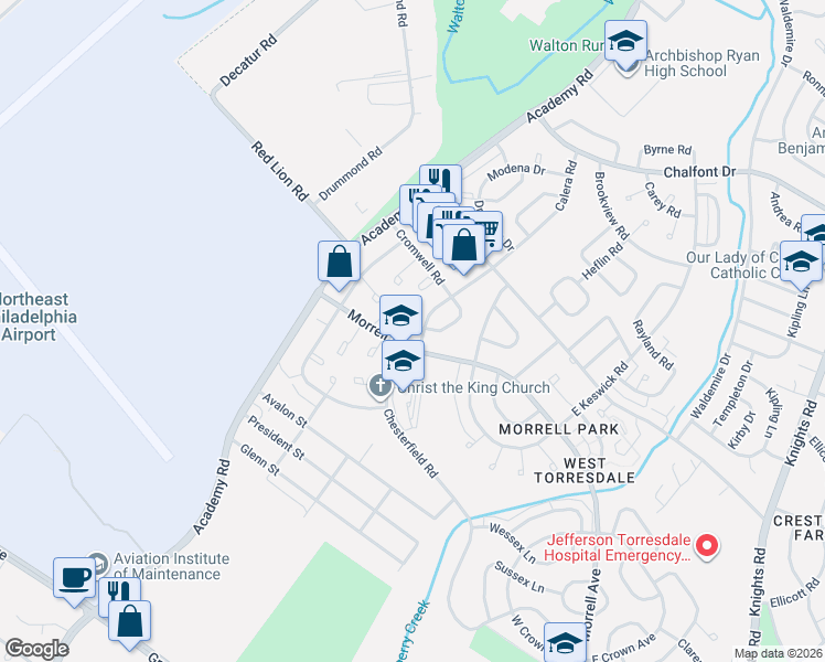 map of restaurants, bars, coffee shops, grocery stores, and more near 3254 Morrell Avenue in Philadelphia