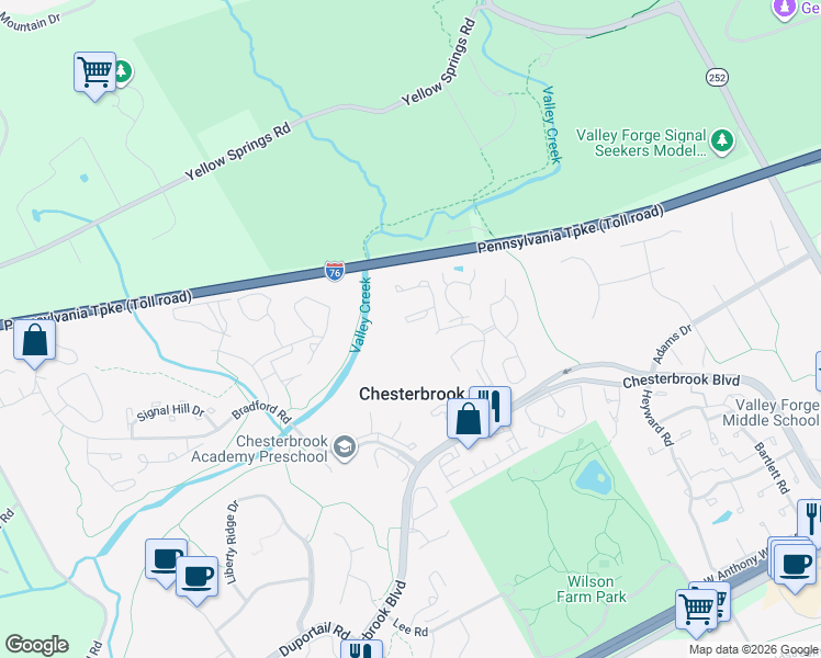 map of restaurants, bars, coffee shops, grocery stores, and more near 301 Jefferson Lane in Wayne