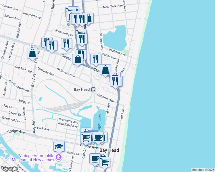 map of restaurants, bars, coffee shops, grocery stores, and more near 310 Maryland Avenue in Point Pleasant Beach