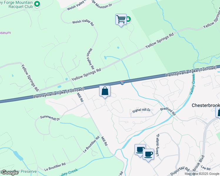 map of restaurants, bars, coffee shops, grocery stores, and more near 32 Main Street in Chesterbrook