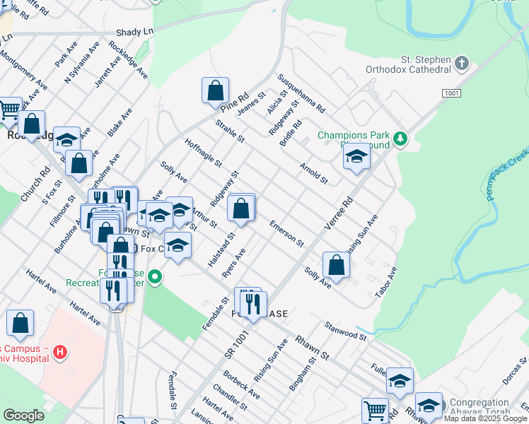 map of restaurants, bars, coffee shops, grocery stores, and more near 717 Emerson Street in Philadelphia