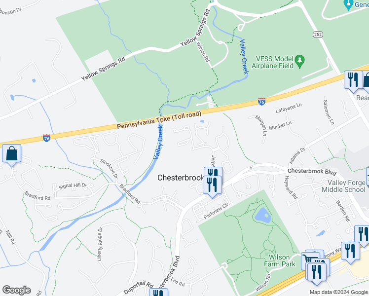 map of restaurants, bars, coffee shops, grocery stores, and more near 7 Algonquin Court in Wayne