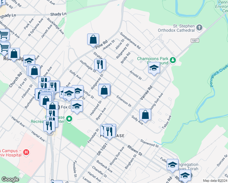 map of restaurants, bars, coffee shops, grocery stores, and more near 715 Emerson Street in Philadelphia