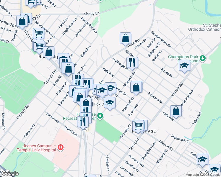 map of restaurants, bars, coffee shops, grocery stores, and more near 511 Stanwood Street in Philadelphia