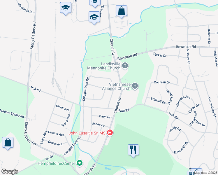 map of restaurants, bars, coffee shops, grocery stores, and more near 3707 Northside Drive in Landisville