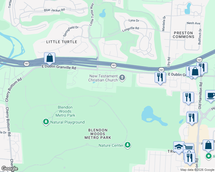 map of restaurants, bars, coffee shops, grocery stores, and more near 4963 Deer Run Place in Westerville