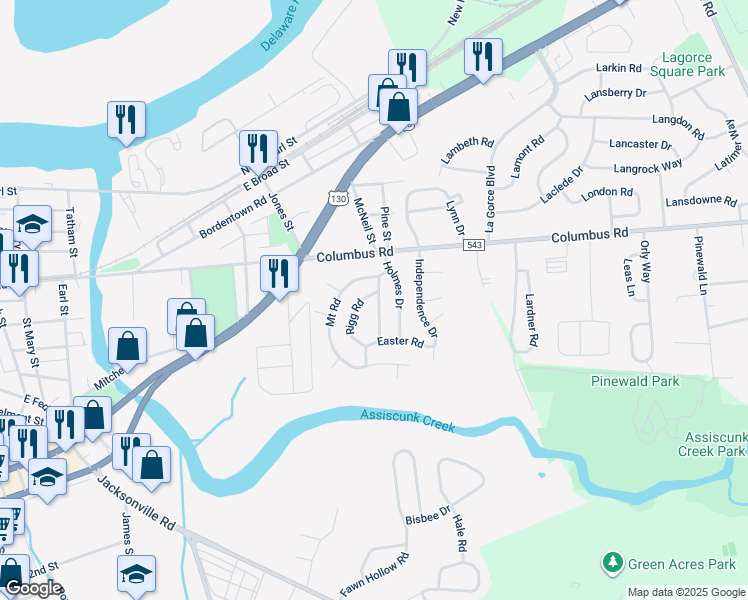 map of restaurants, bars, coffee shops, grocery stores, and more near 416 Flanders Road in Burlington
