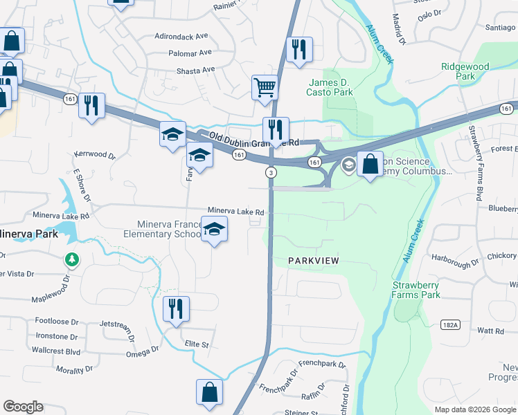 map of restaurants, bars, coffee shops, grocery stores, and more near 5170 Berryleaf Grove in Columbus