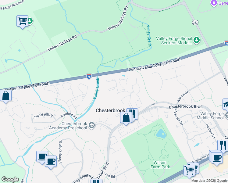 map of restaurants, bars, coffee shops, grocery stores, and more near 301 Jefferson Lane in Wayne
