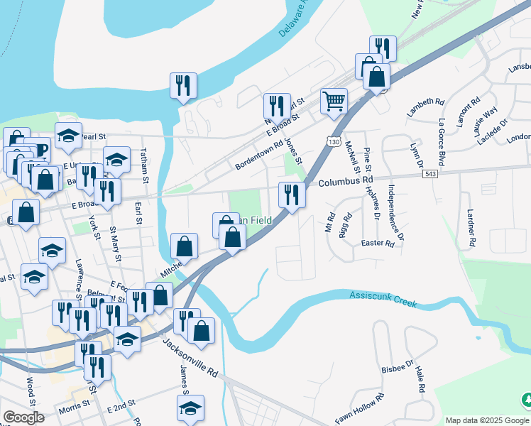 map of restaurants, bars, coffee shops, grocery stores, and more near 424 Hulme Street in Burlington