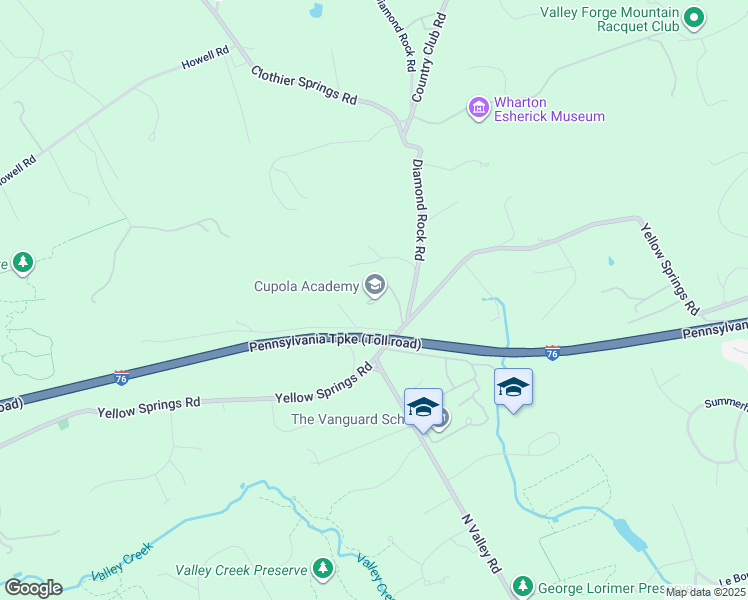 map of restaurants, bars, coffee shops, grocery stores, and more near 1701 Yellow Springs Road in Malvern