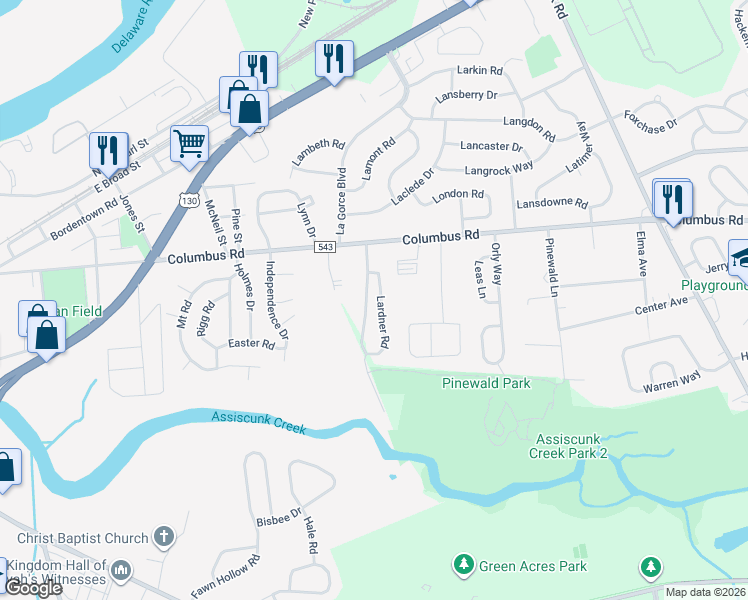 map of restaurants, bars, coffee shops, grocery stores, and more near 37 Lardner Road in Burlington