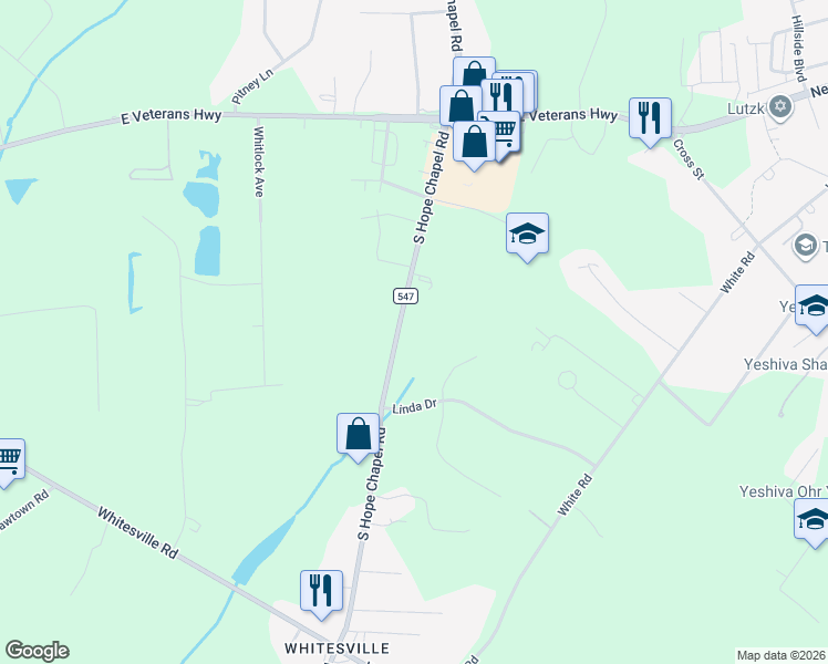 map of restaurants, bars, coffee shops, grocery stores, and more near 90 South Hope Chapel Road in Jackson Township