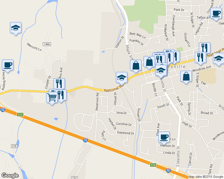 map of restaurants, bars, coffee shops, grocery stores, and more near 229 West Main Street in Saint Clairsville
