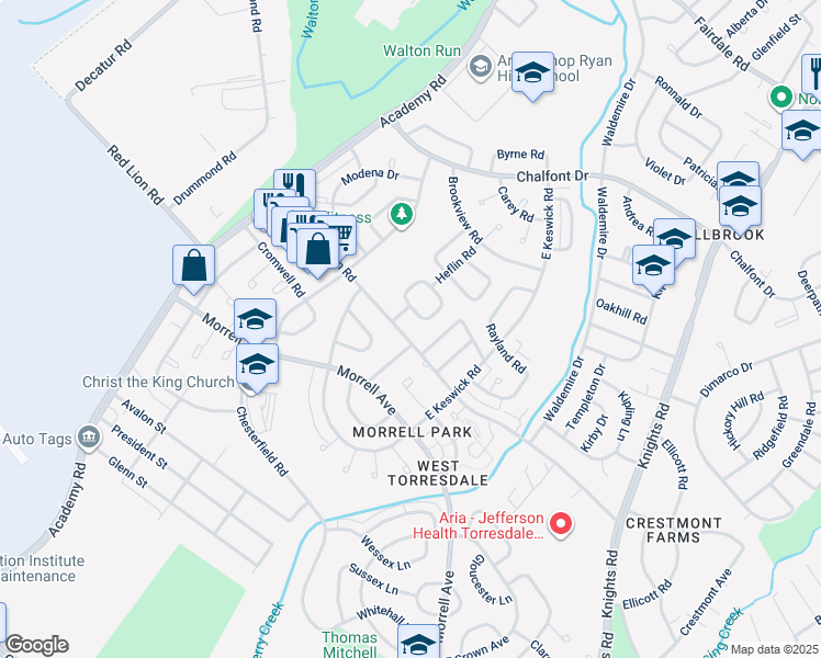 map of restaurants, bars, coffee shops, grocery stores, and more near 3367 Red Lion Road in Philadelphia