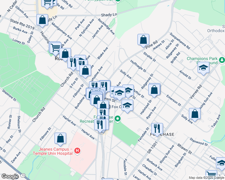 map of restaurants, bars, coffee shops, grocery stores, and more near 8026 Elberon Avenue in Philadelphia