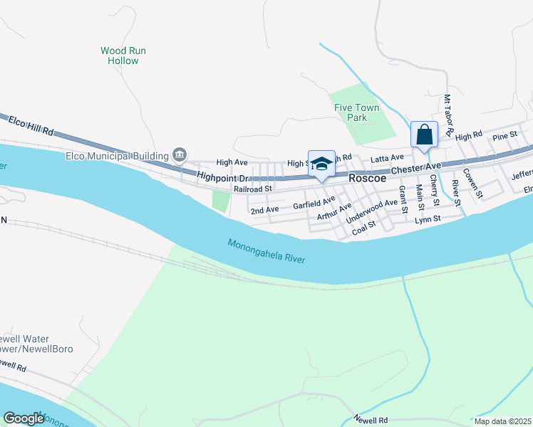 map of restaurants, bars, coffee shops, grocery stores, and more near 206 East 1st Avenue in Elco