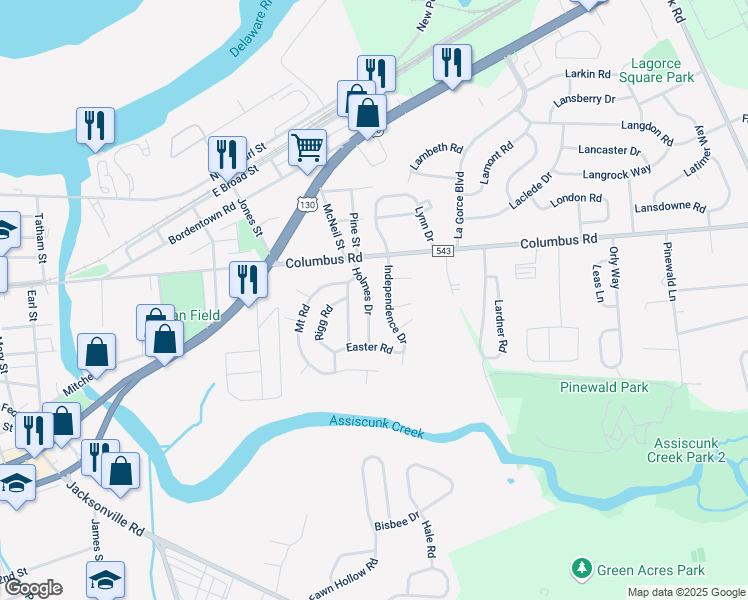 map of restaurants, bars, coffee shops, grocery stores, and more near 417 Holmes Drive in Burlington