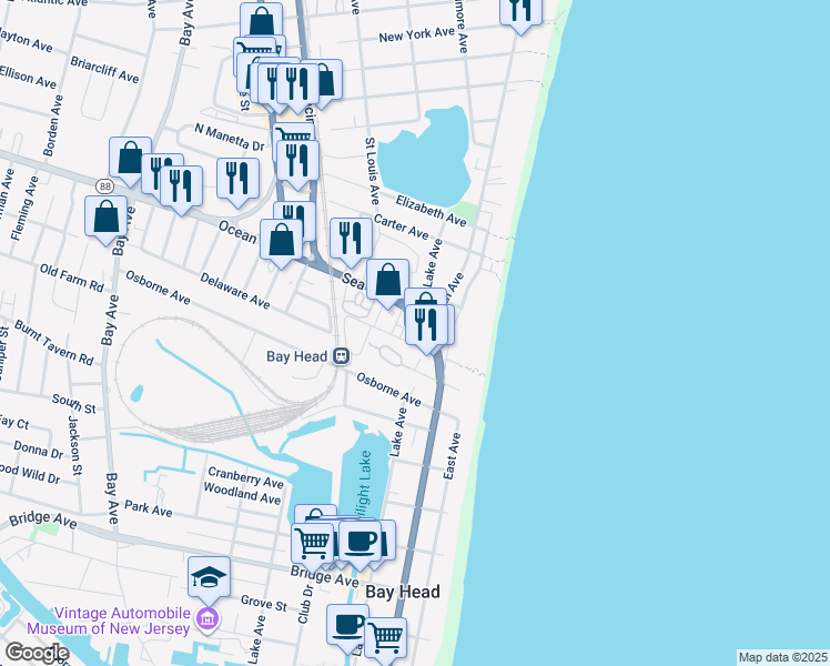 map of restaurants, bars, coffee shops, grocery stores, and more near 1801 New Jersey 35 in Point Pleasant Beach